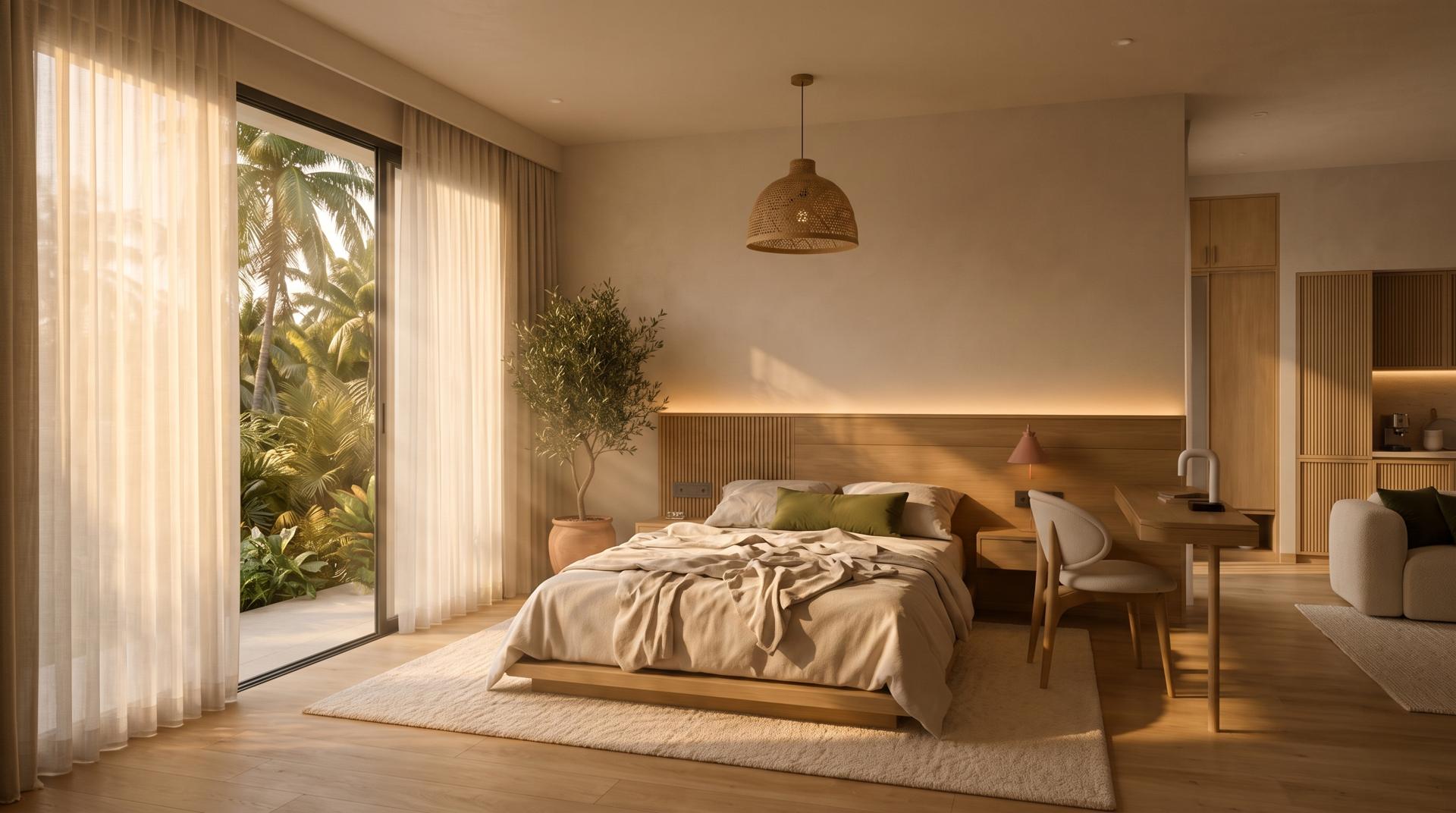 Morning light in a one-bedroom apartment at Evolve With Us Retreat, Koh Samui